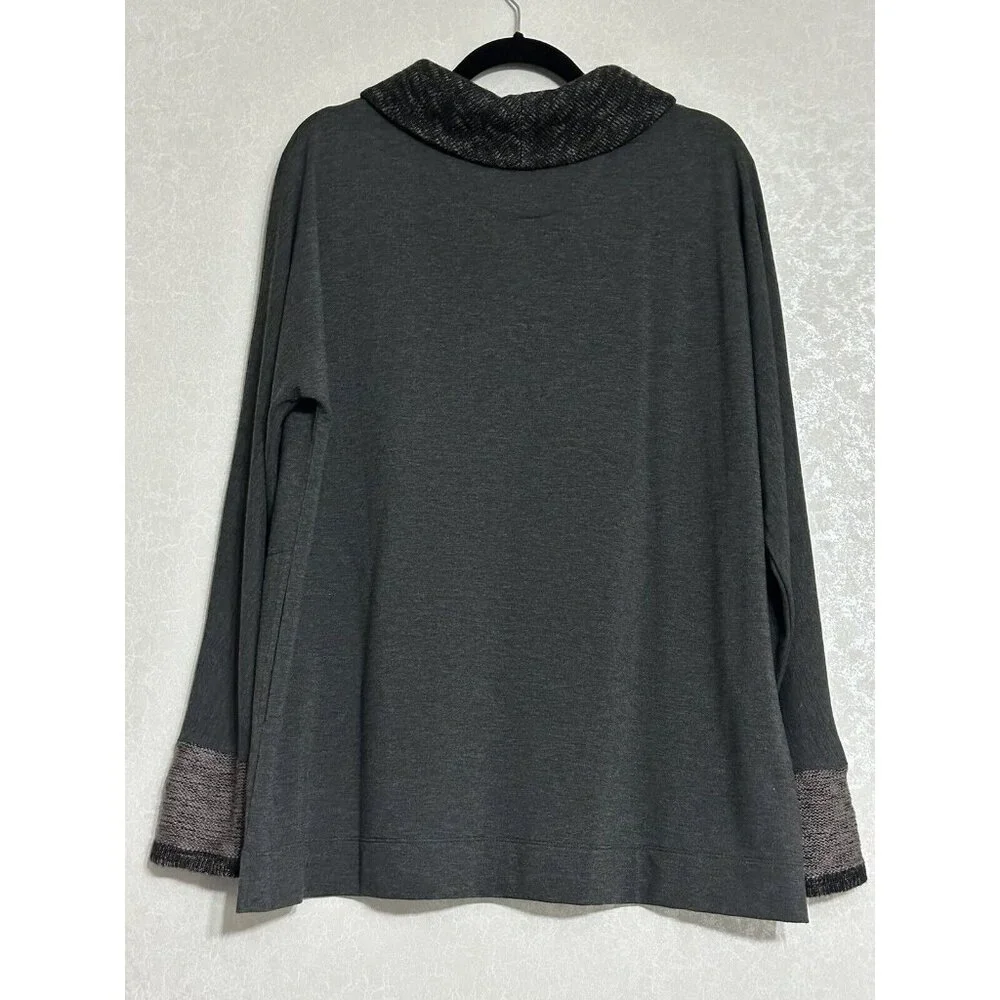 Soft Surroundings Long Sleeve Tunic Sweater Solid Gray‎ V-neck Stretch Petite PL